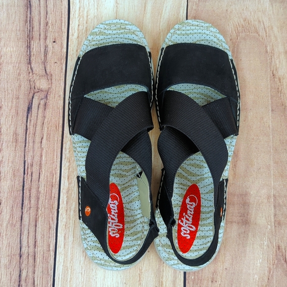 SOFTINO Tin Sandals Black Cross Strap Nubuck Comfort EU 38 - Picture 5 of 11
